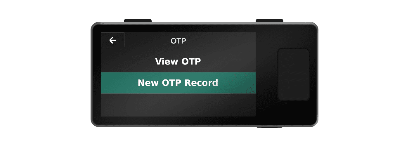 Jade OTP menu with New OTP Record highlighted