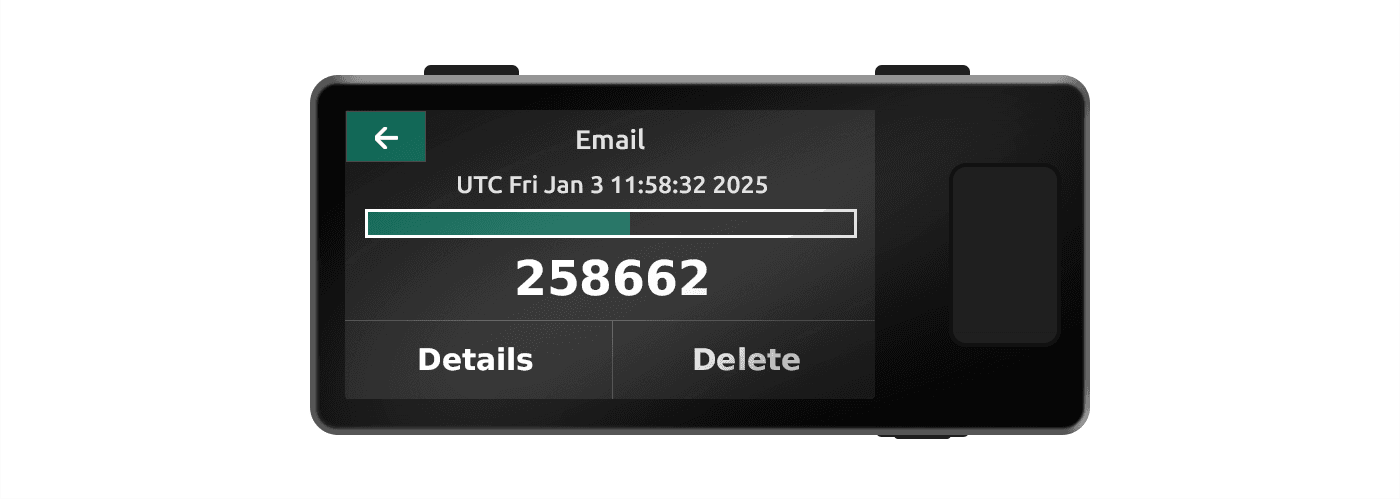 Jade displaying a six-digit OTP code with a progress bar