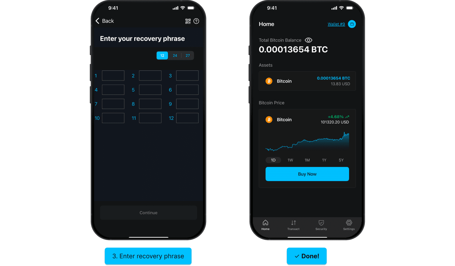 Blockstream app screen with Restore from backup selected