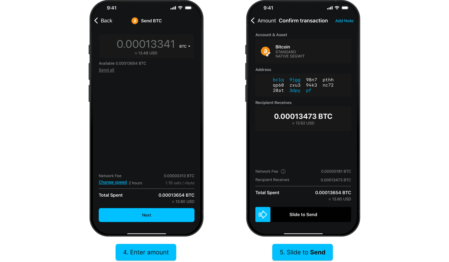 Blockstream app screen for entering the recipient address