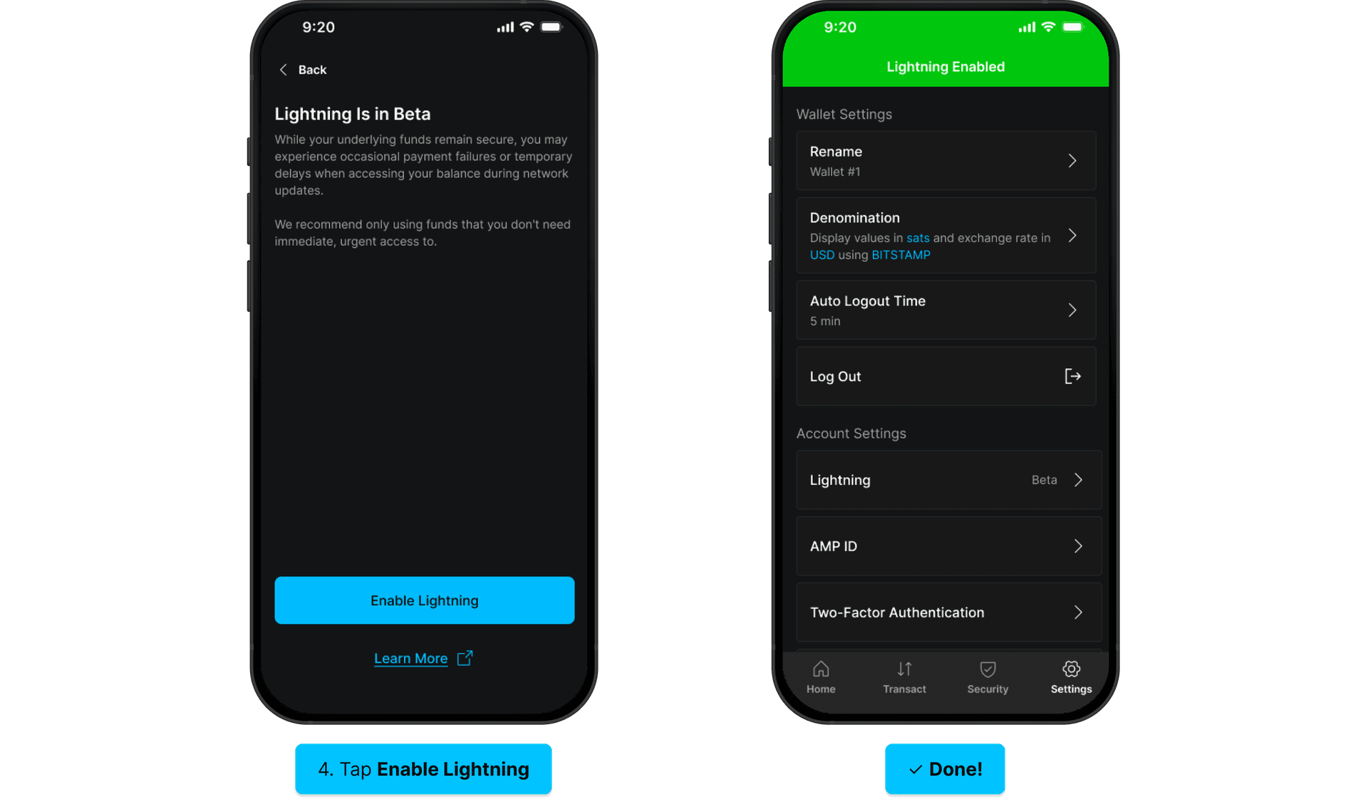 Enable Lightning (iOS): Enable Lightning, Lightning Enabled banner