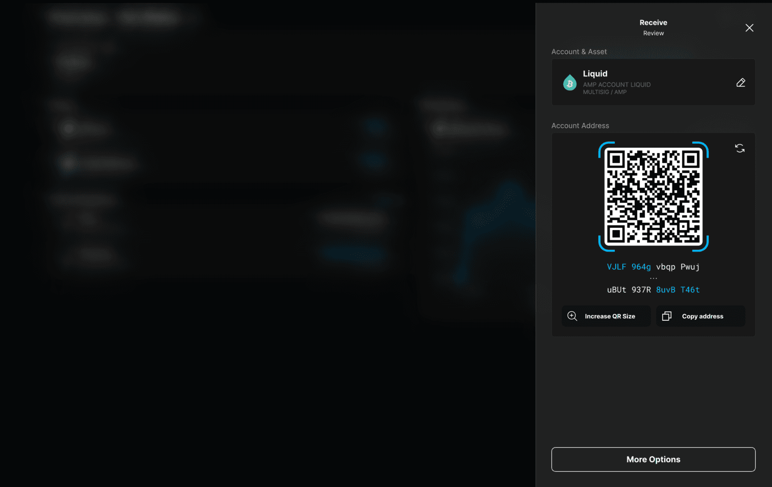 AMP account receive address with QR code