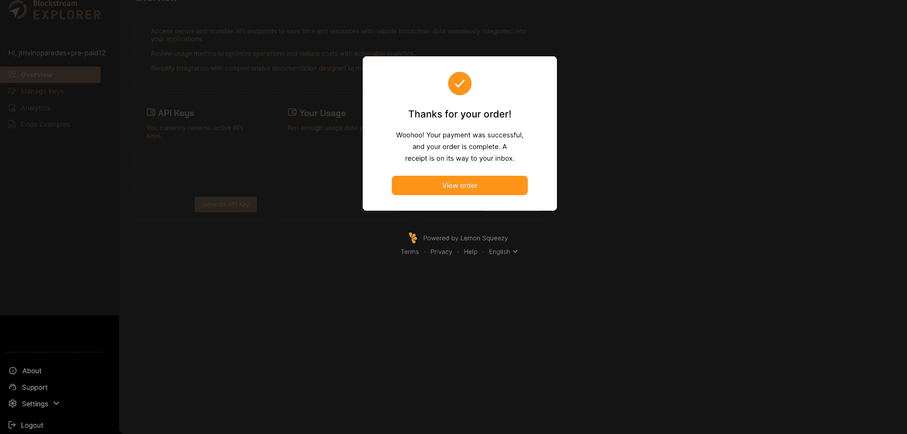 Blockstream Explorer API order confirmation