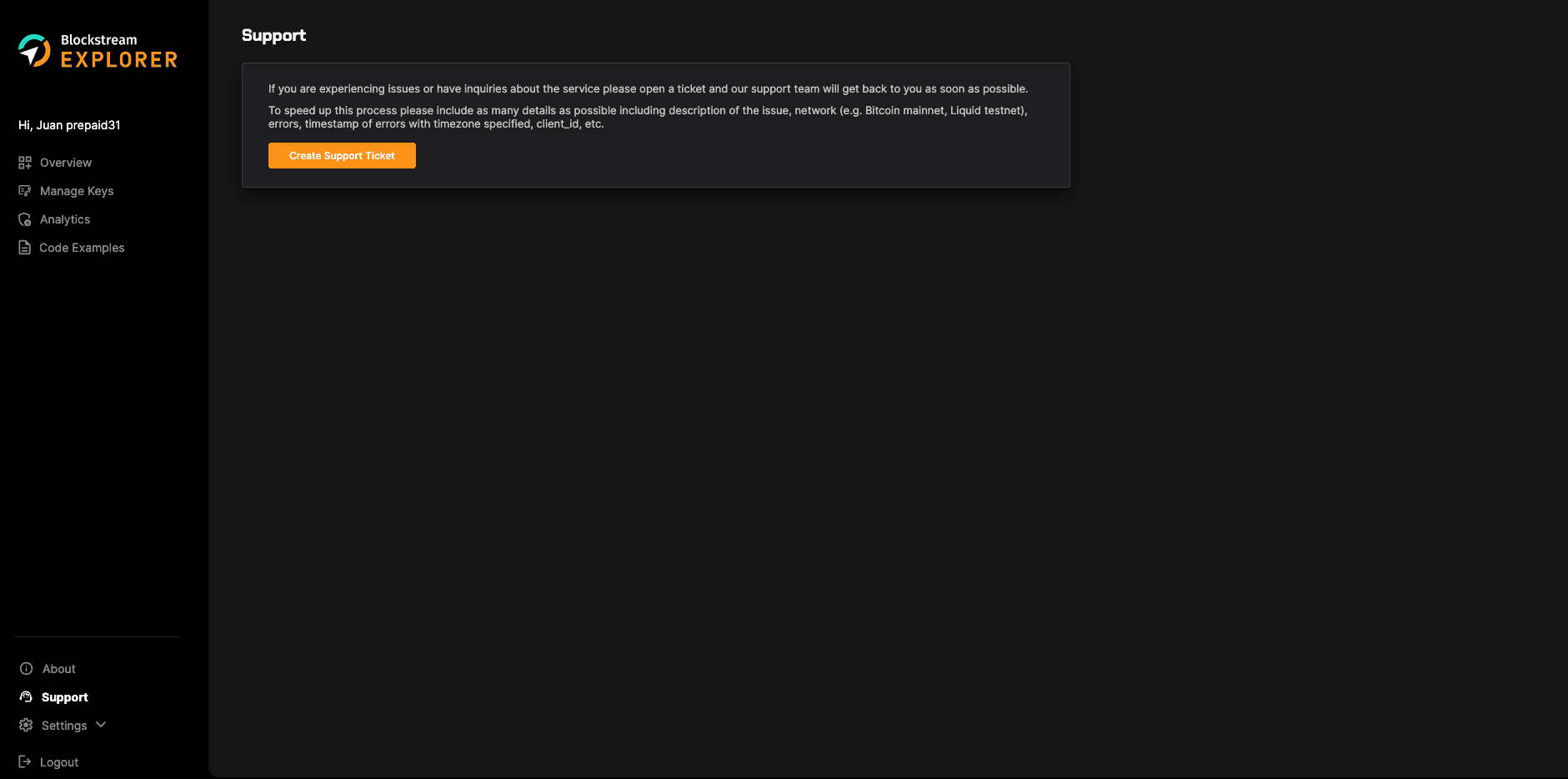 Support page on Blockstream Explorer API