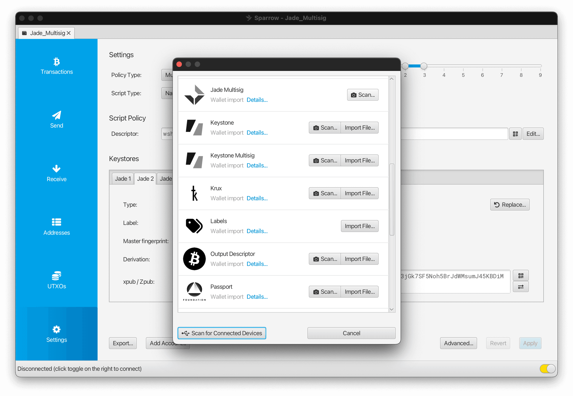 Companion app rebuilding the multisig wallet from the file