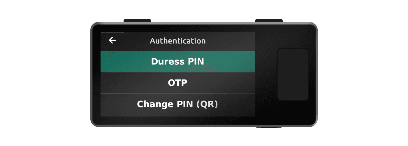 Jade Options menu with Authentication and Duress PIN