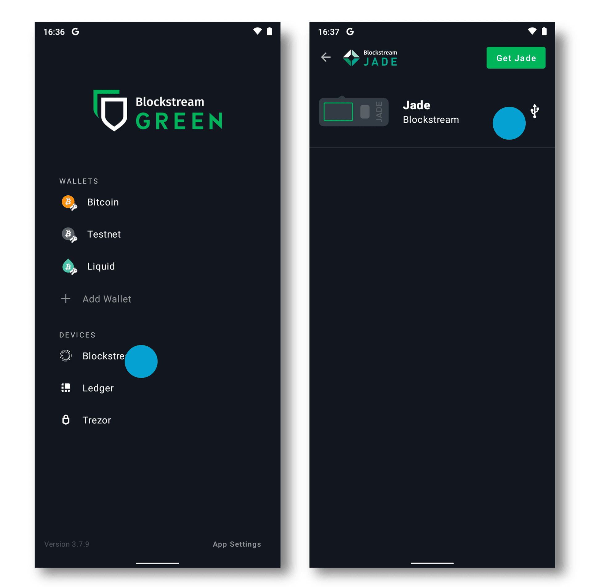 Jade connected by cable or Bluetooth