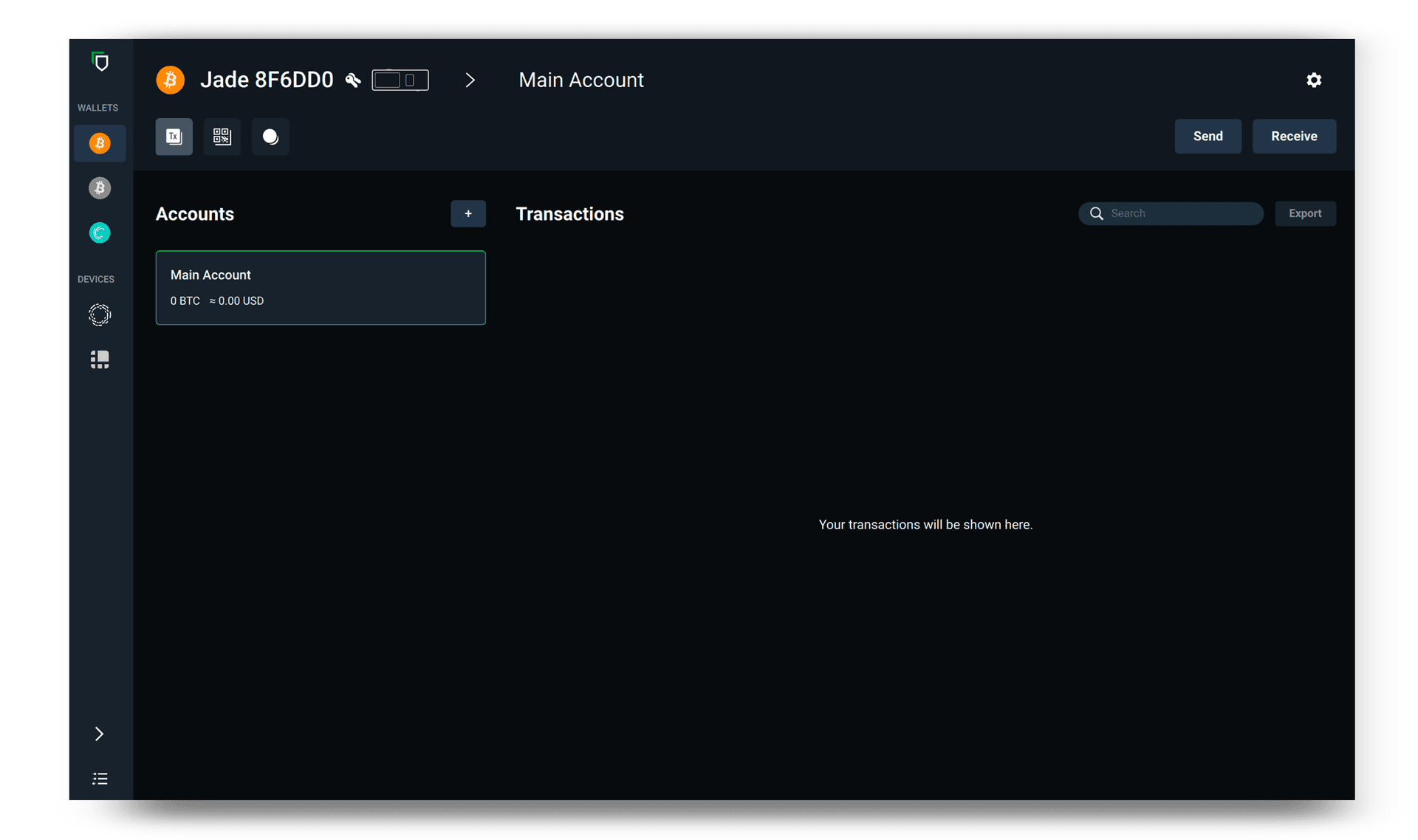 Jade ready to send and receive Bitcoin transactions