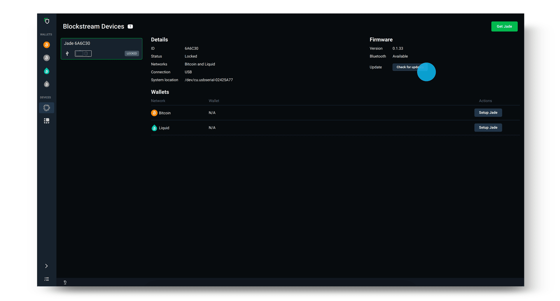 Blockstream app device screen