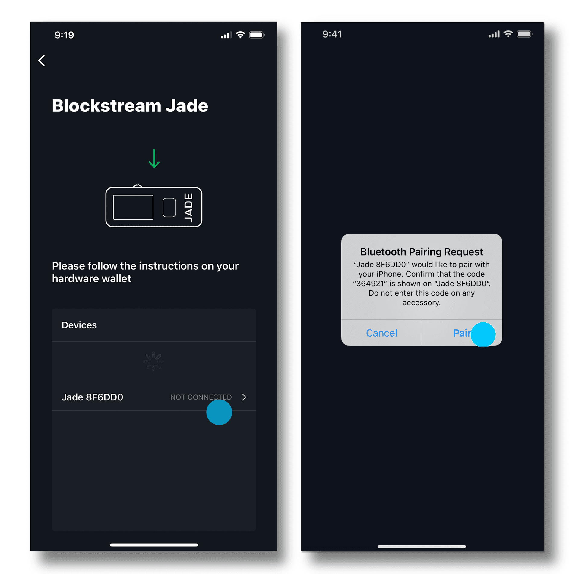 Jade Bluetooth pairing prompt