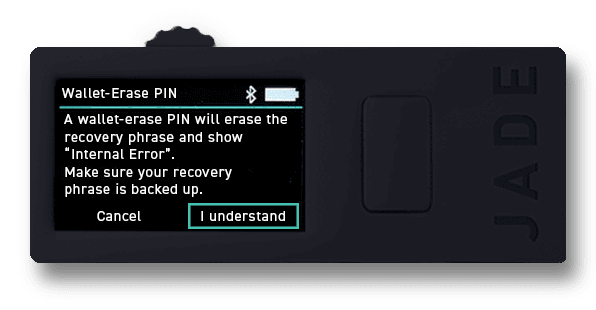 Jade I understand confirmation for the wallet-erase PIN