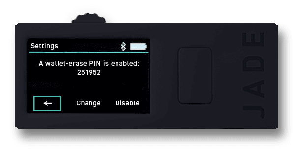 Jade options to change or disable the wallet-erase PIN