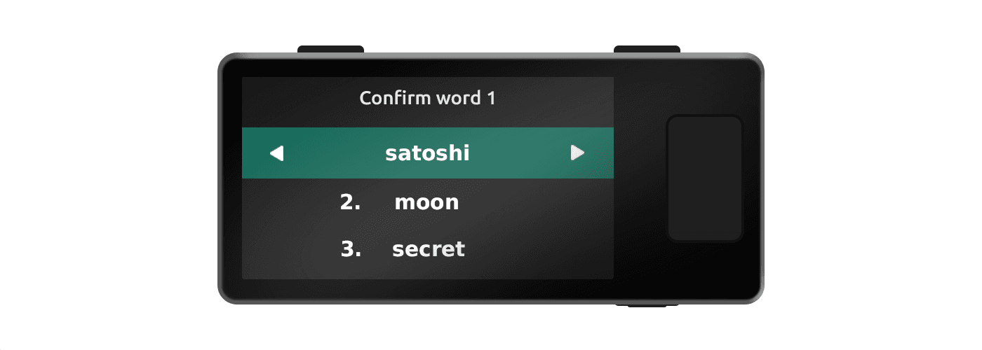 Recovery phrase verification screen