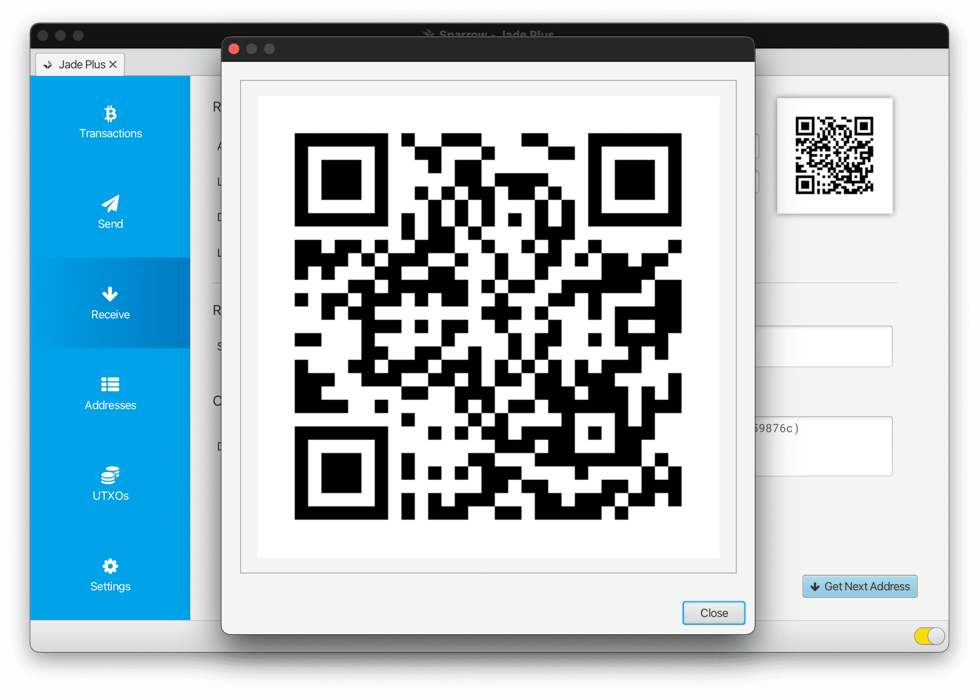 Jade Plus scanning the QR code of an address to verify
