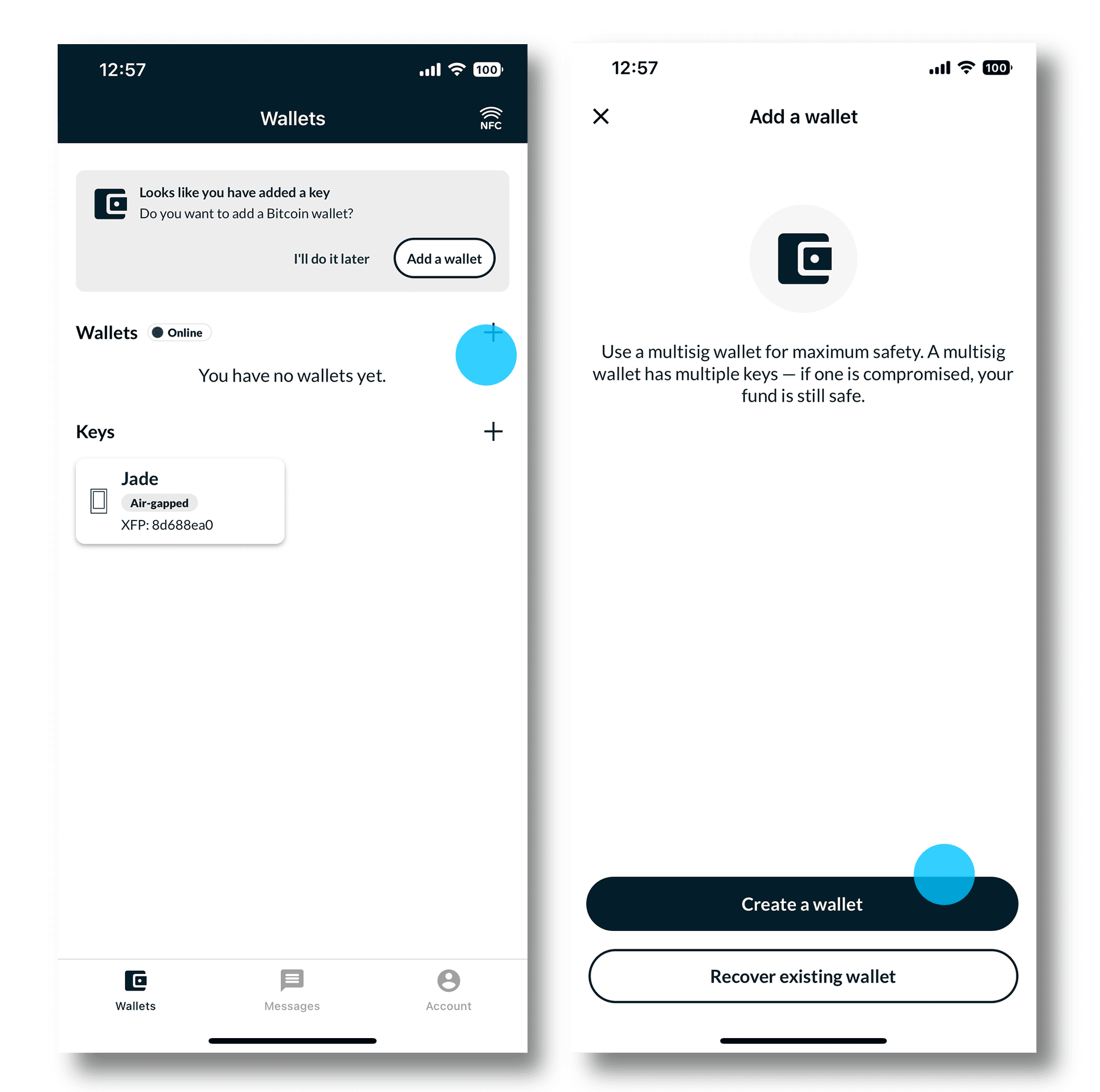 Nunchuk Add a wallet with Create a wallet
