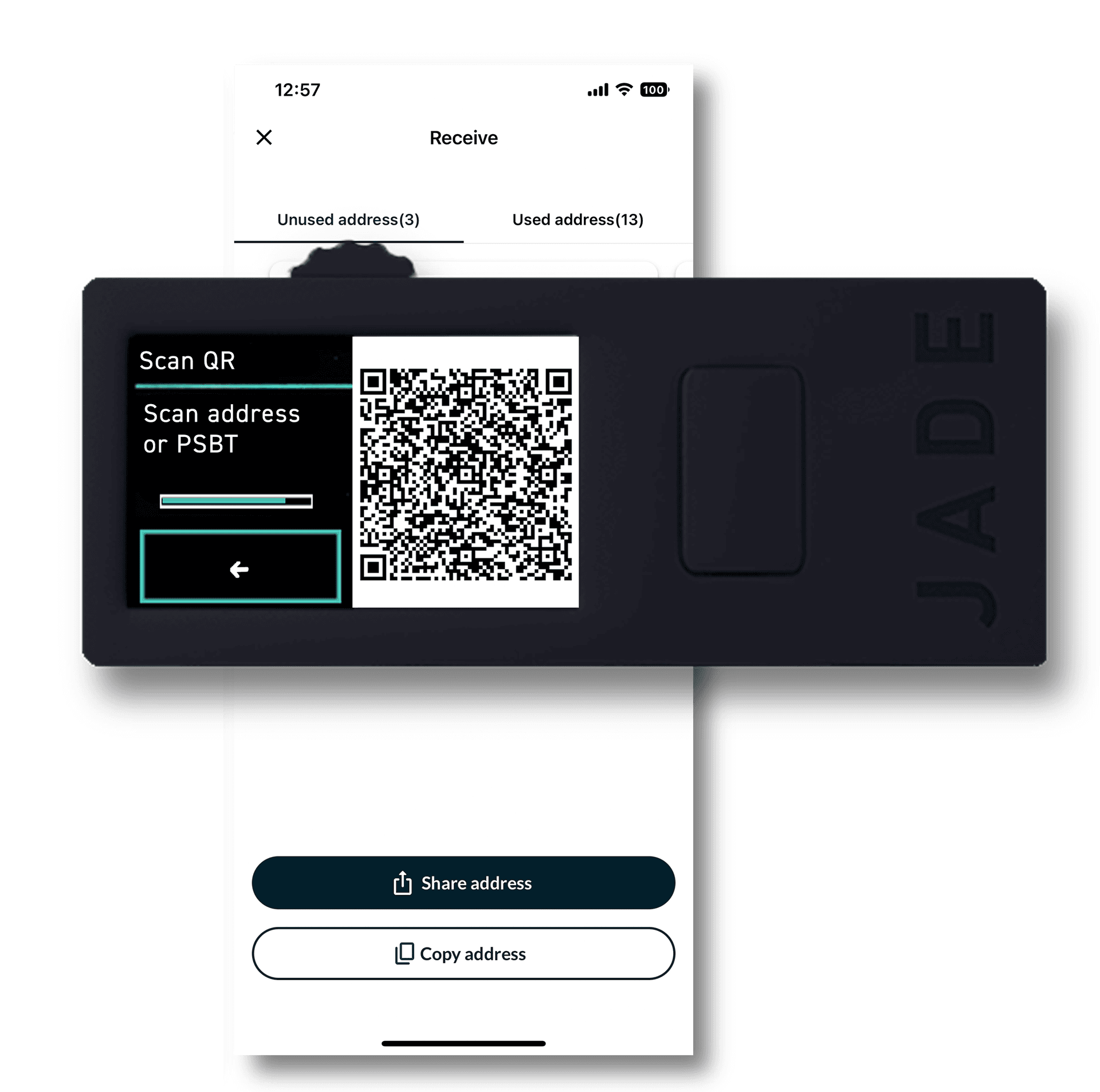 Jade Plus camera aimed at the Nunchuk address QR code