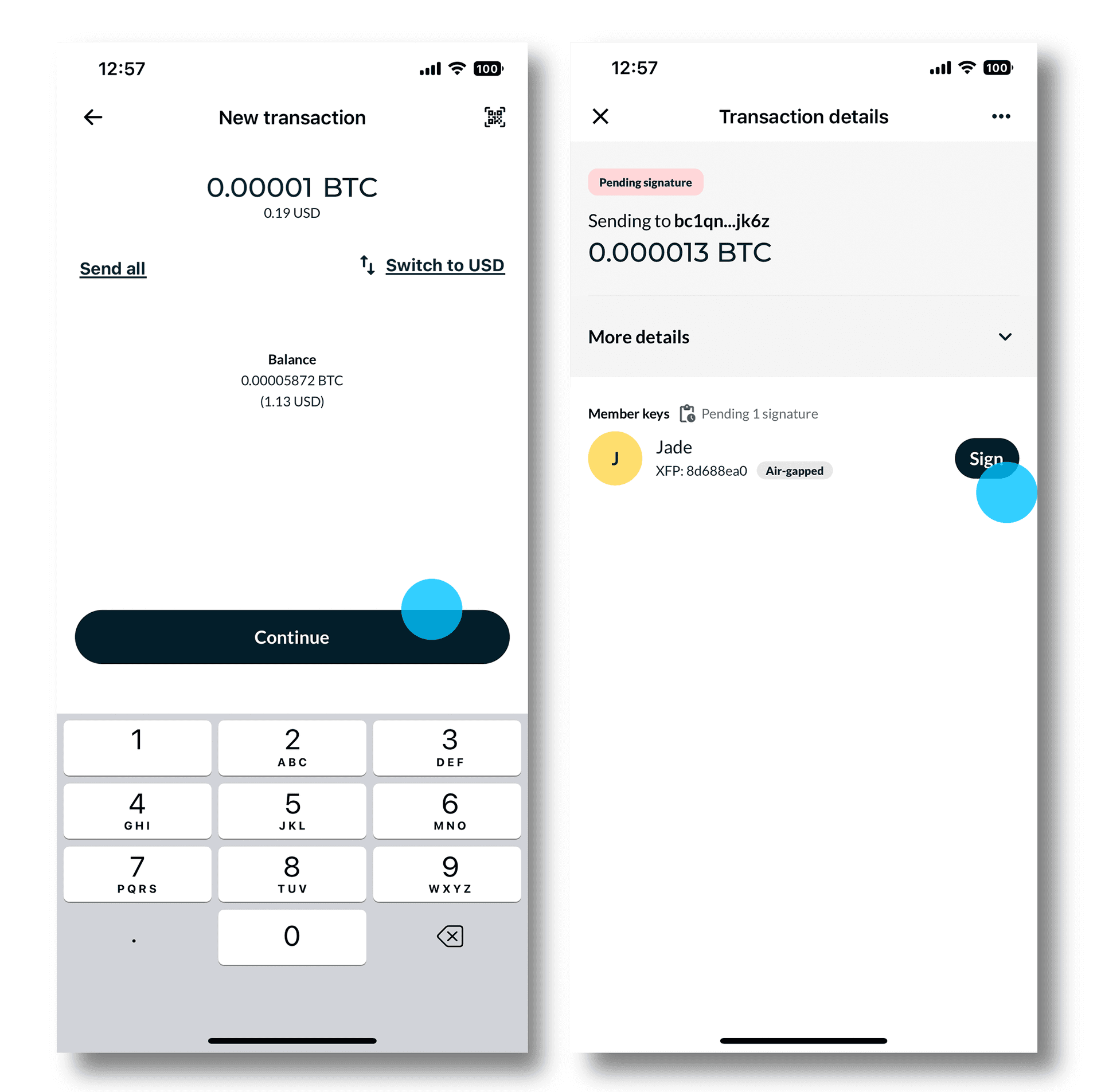 Nunchuk transaction creation with Sign