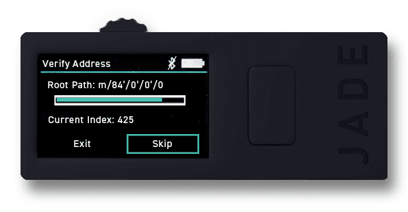 Jade Plus confirming the address belongs to the wallet
