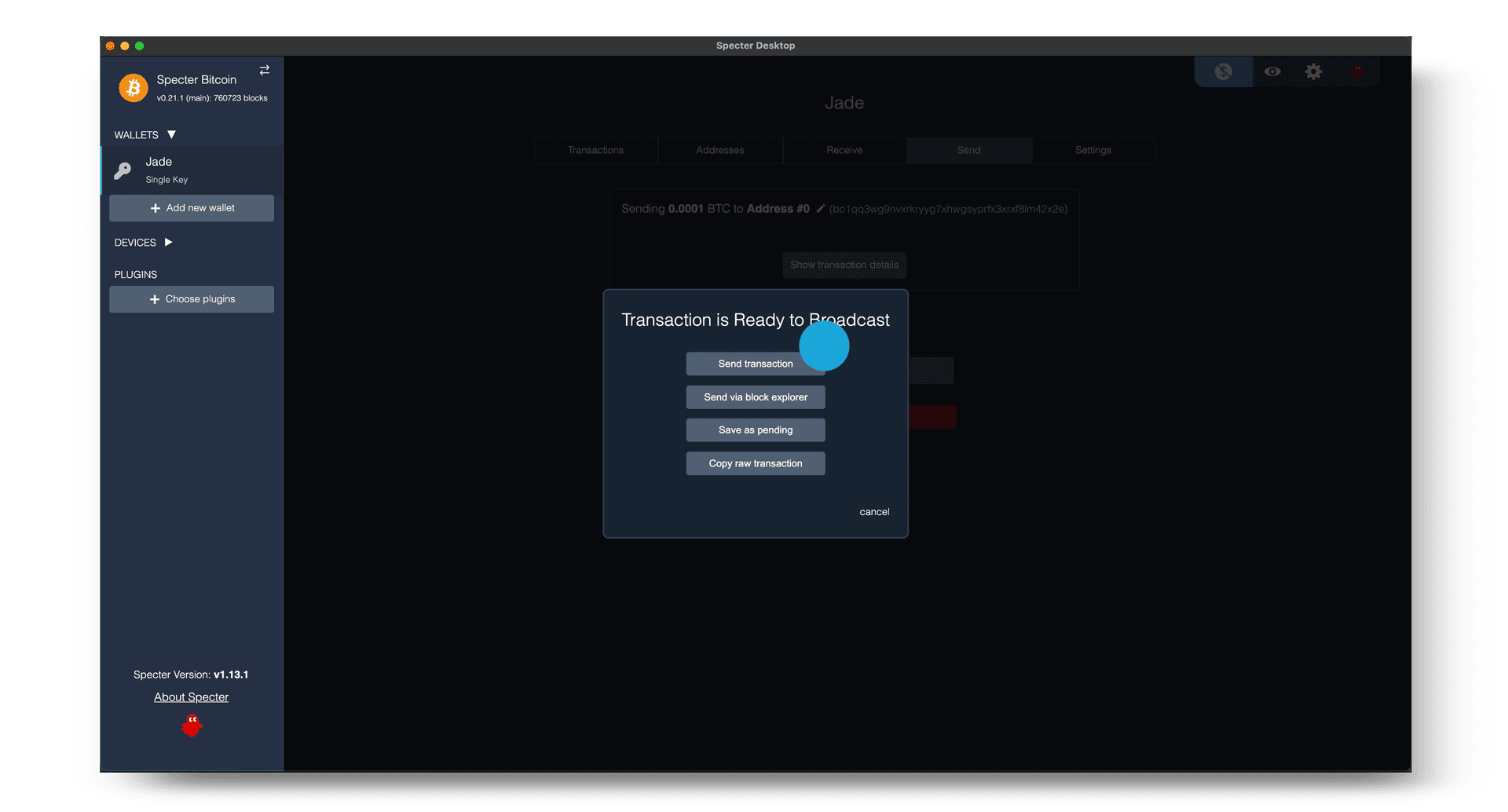 Specter Send transaction