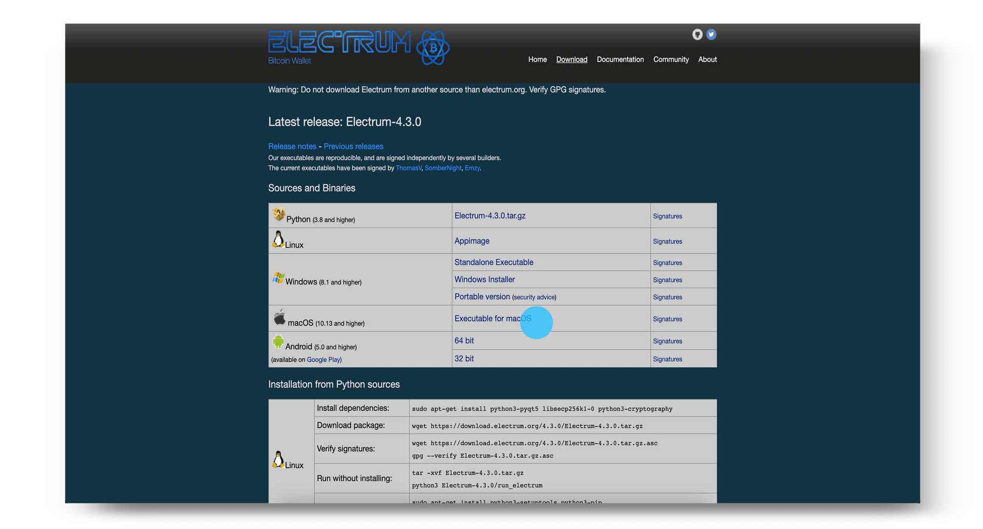 Electrum download page