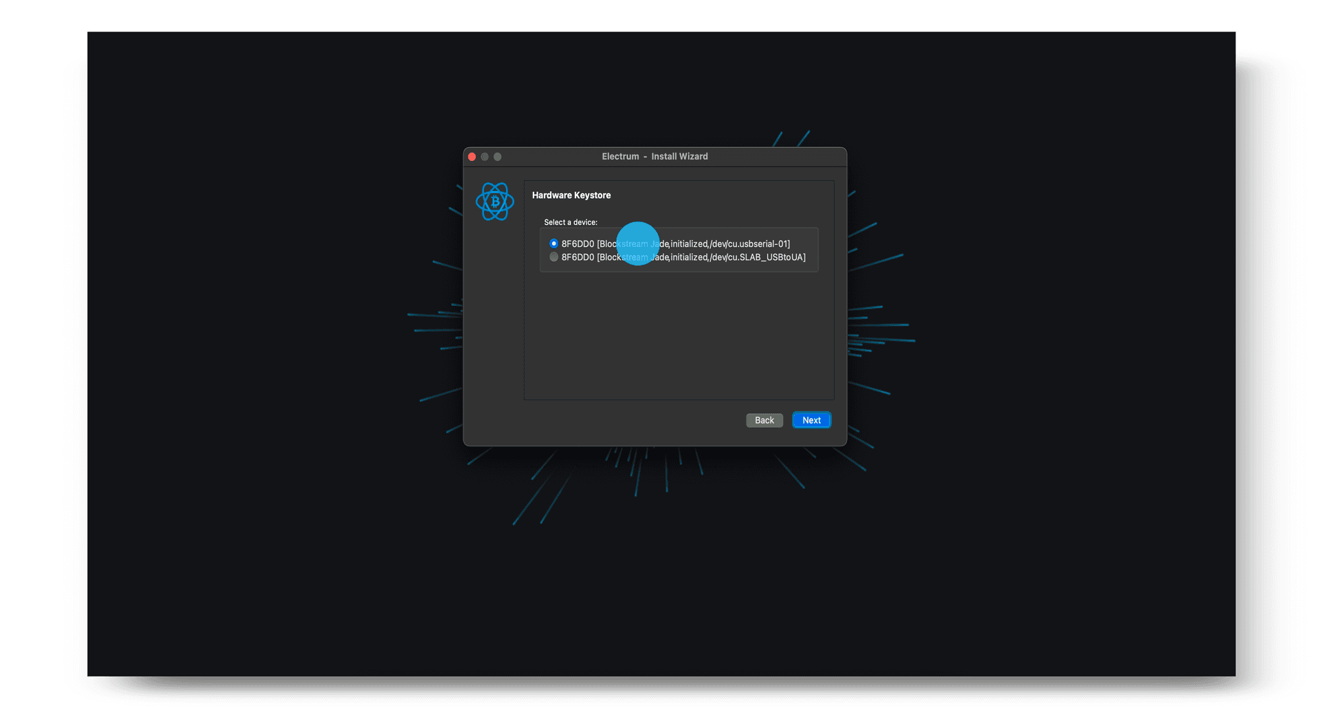 Electrum prompt to enter the PIN on Jade