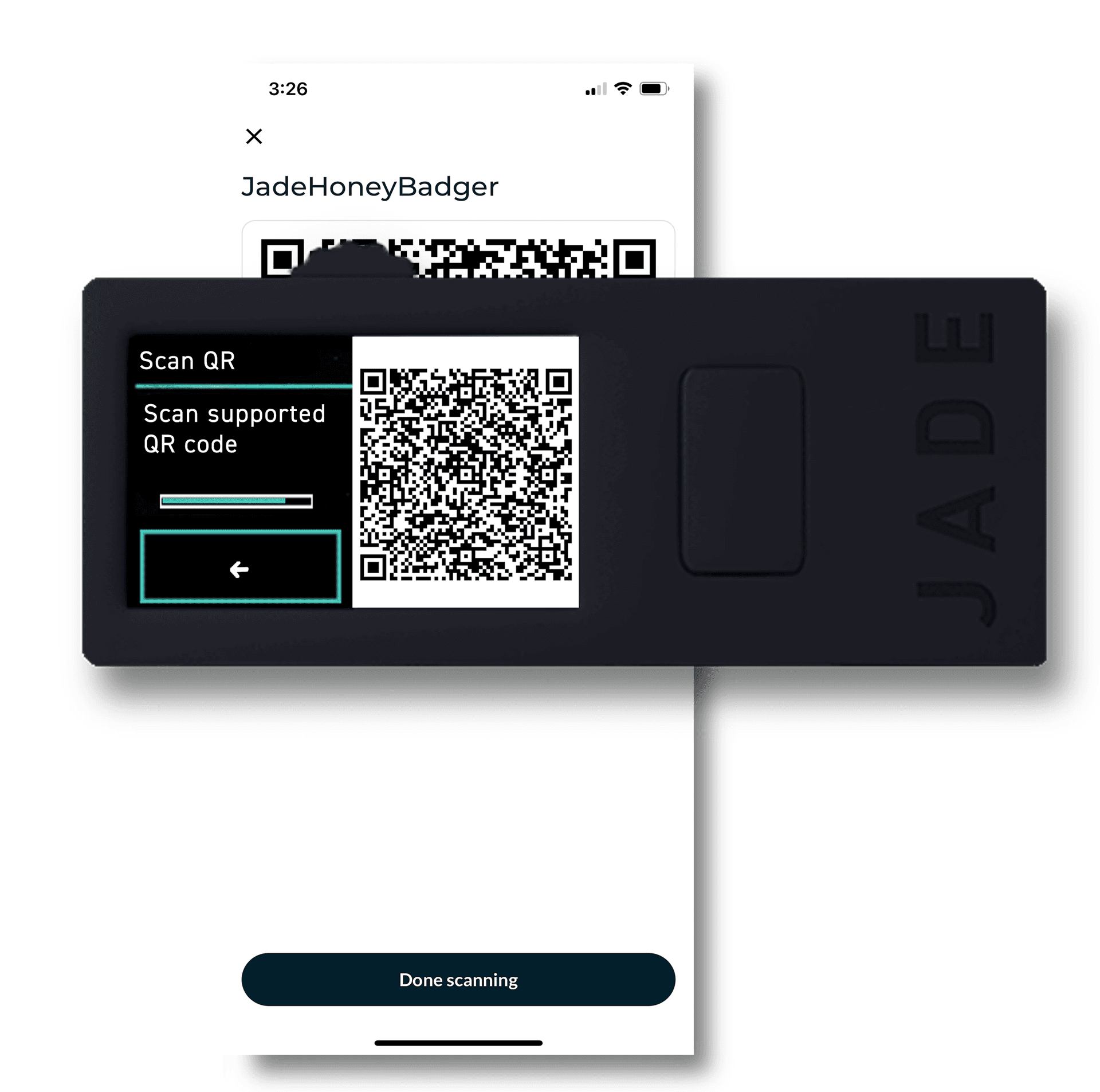 Jade camera capturing the wallet QR codes