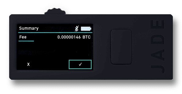 Jade transaction details and fee for review
