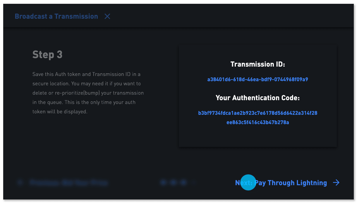 Transmission ID and authentication code