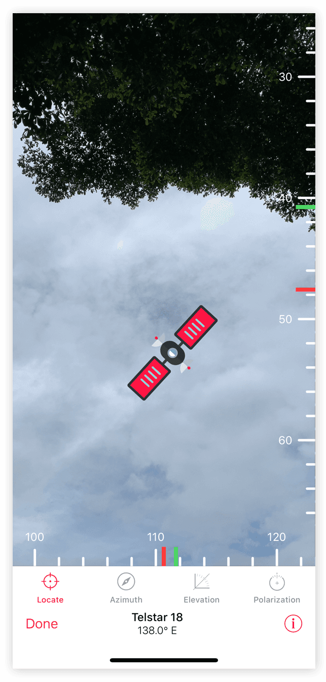 Satellite position at the installation site