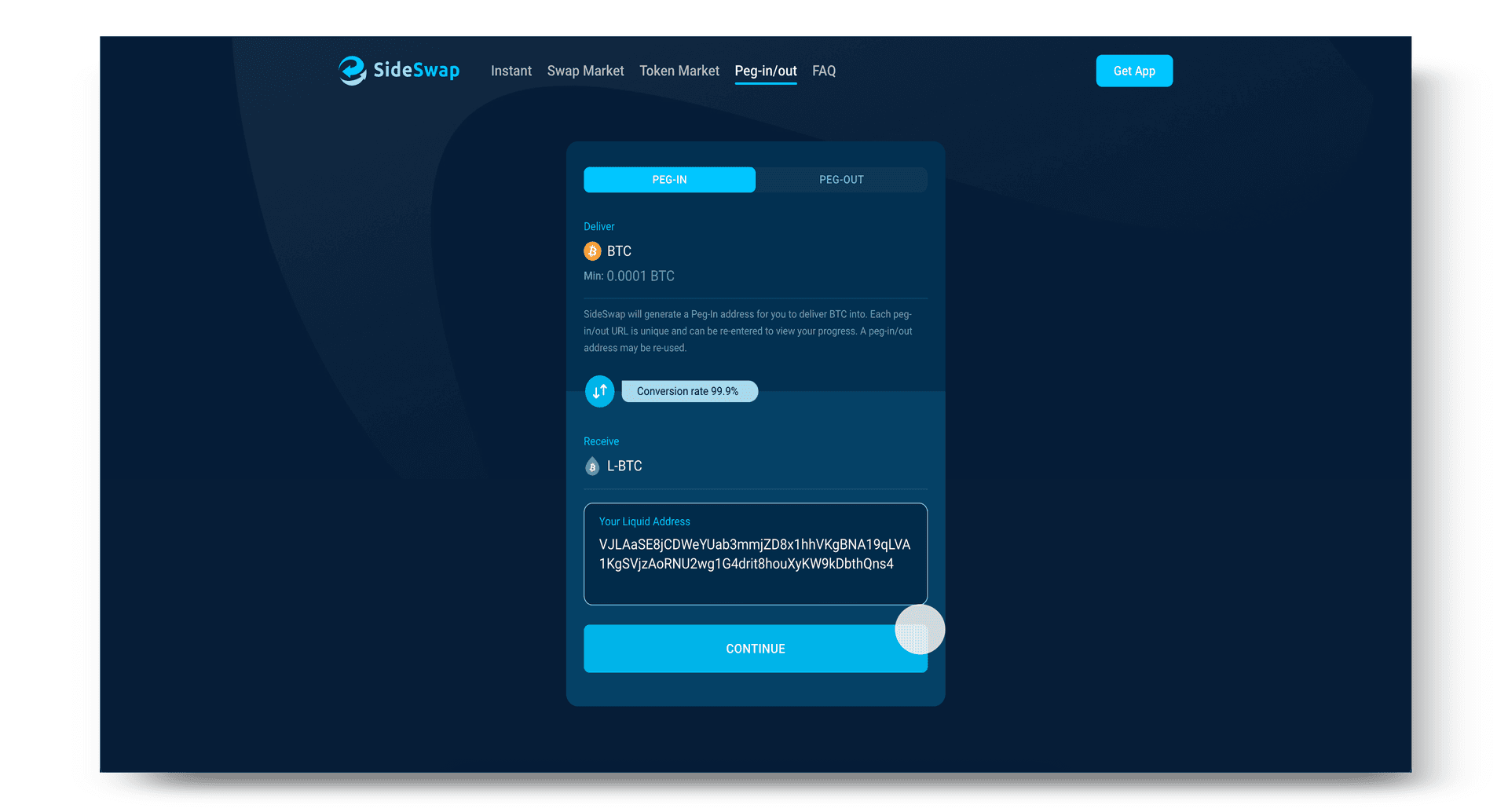 SideSwap Your Liquid Address field