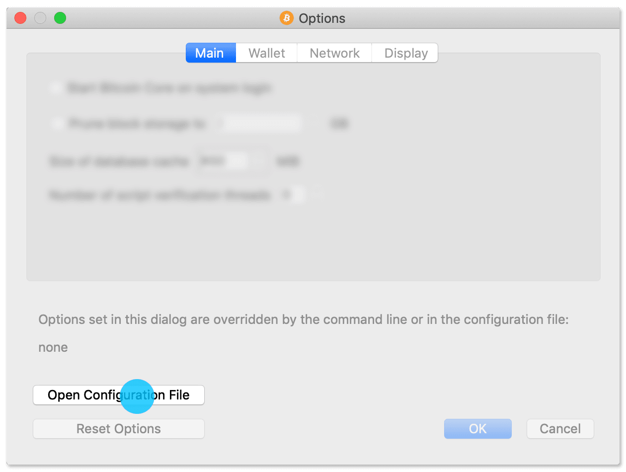 Open Configuration File option in Bitcoin Core