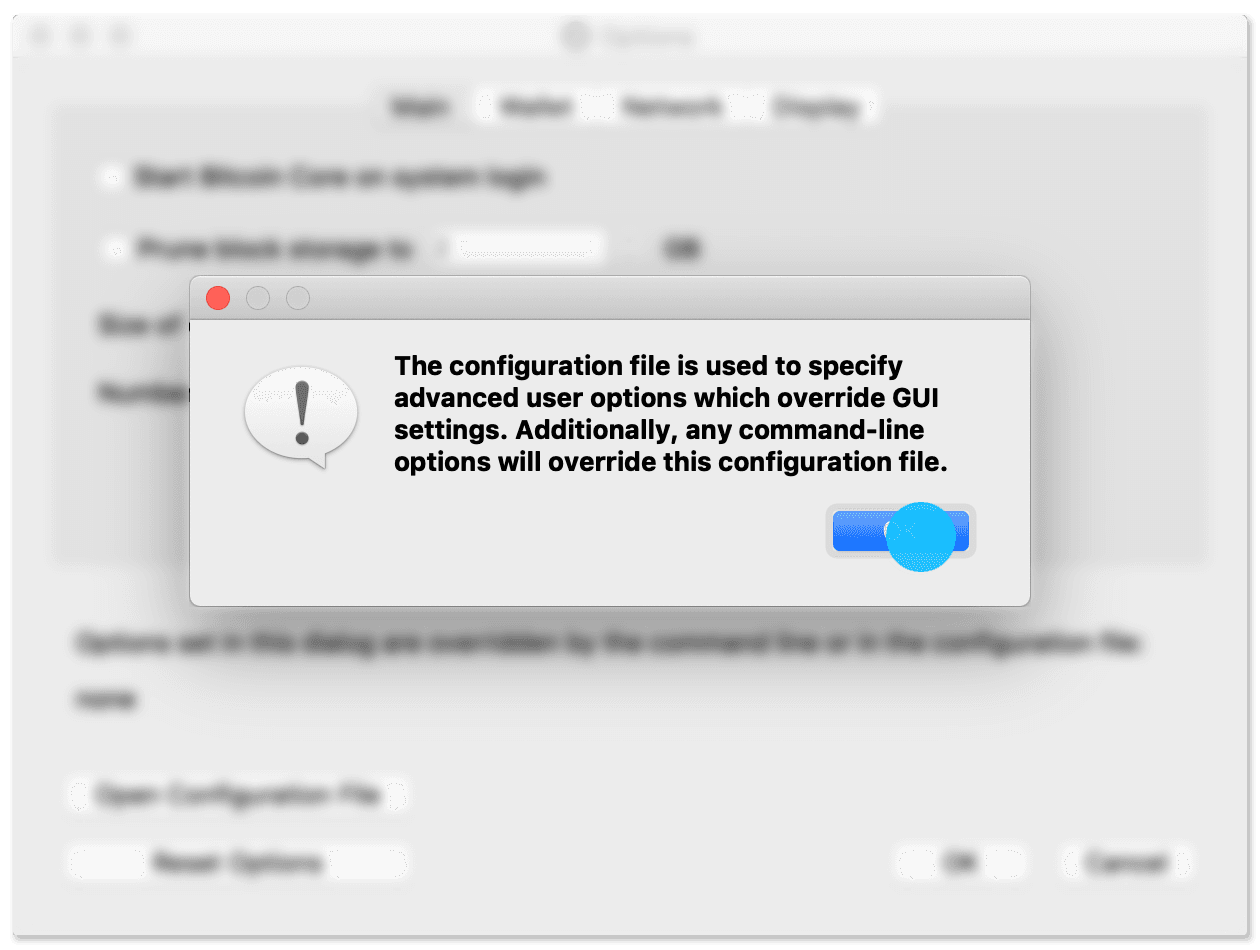 Bitcoin Core notice about overriding default settings