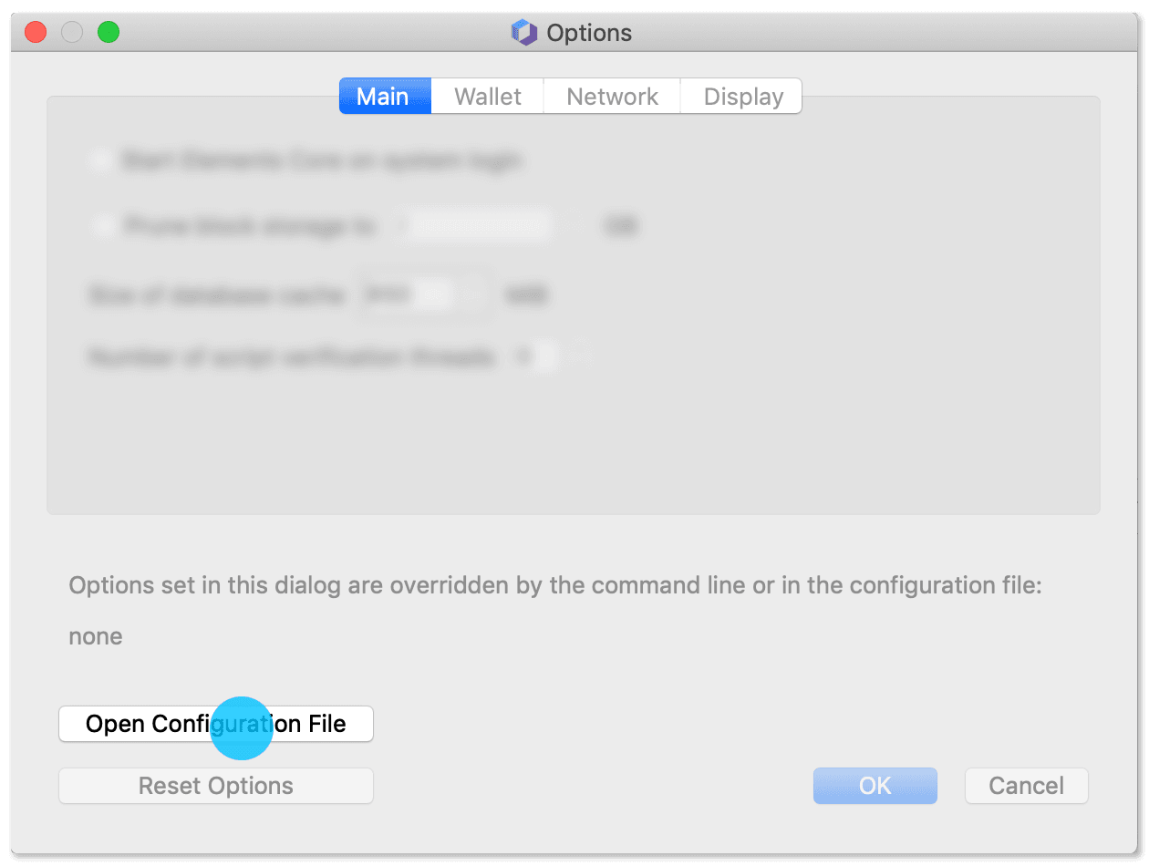 Open Configuration File option in Elements Core