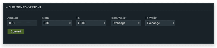 Bitfinex currency conversions section