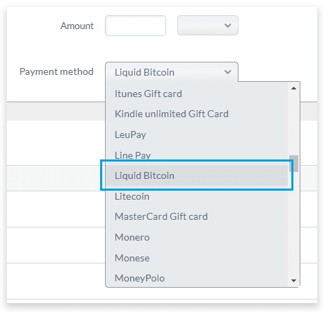 Hodl Hodl payment method with Liquid bitcoin selected