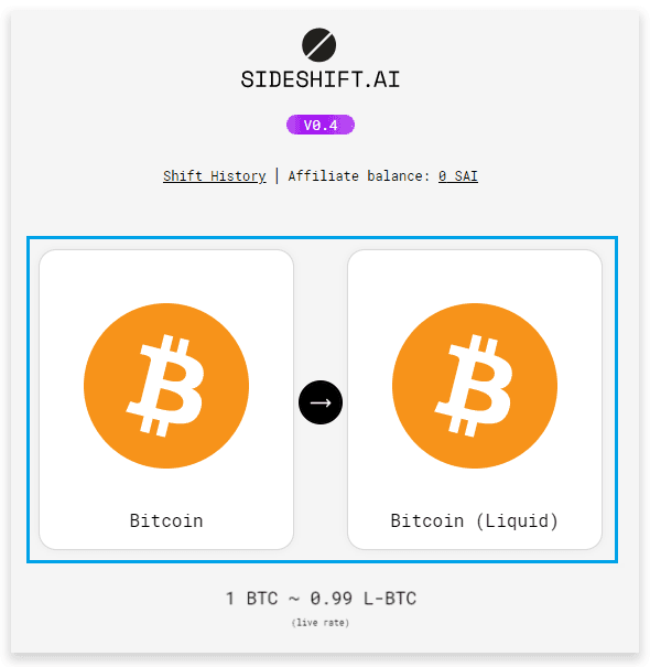 SideShift conversion confirmation showing both asset icons