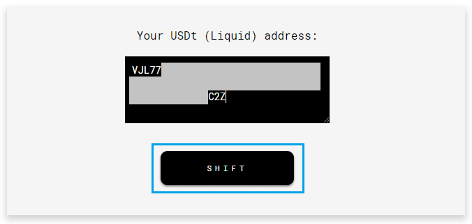 SideShift receiving USDT address field