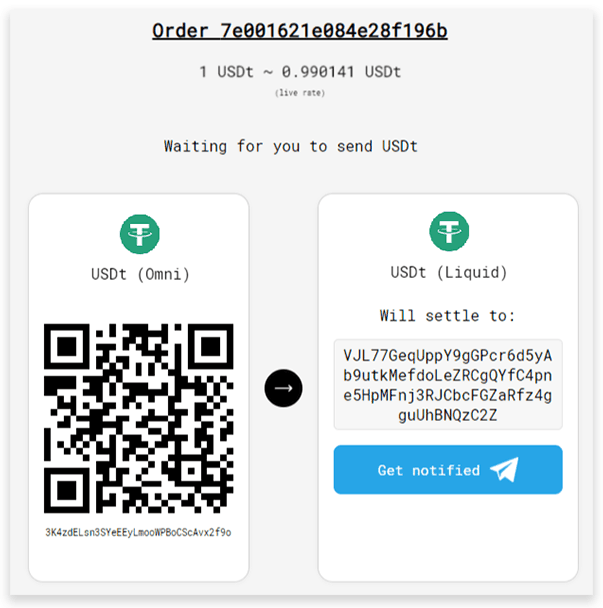SideShift address confirmation with the deposit QR code