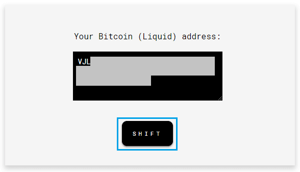 SideShift receiving LBTC address field