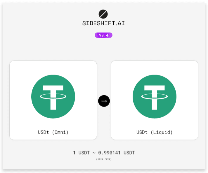 SideShift asset picker for the asset to convert from