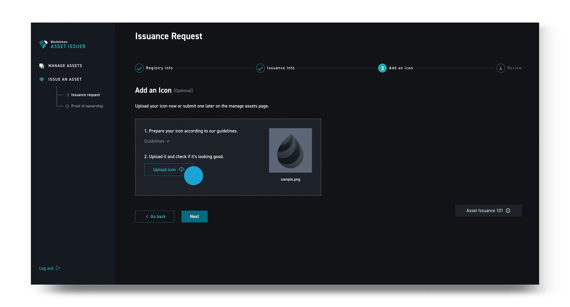 Asset icon upload step