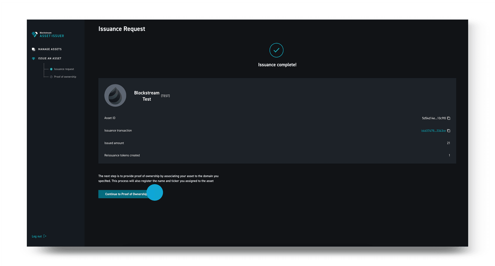 Domain registration step for the Liquid asset