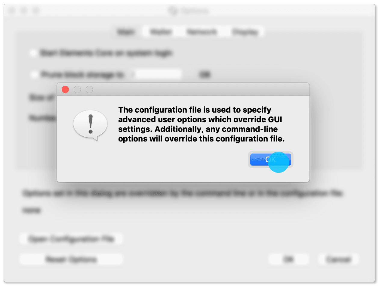 Elements Core notice about overriding default settings