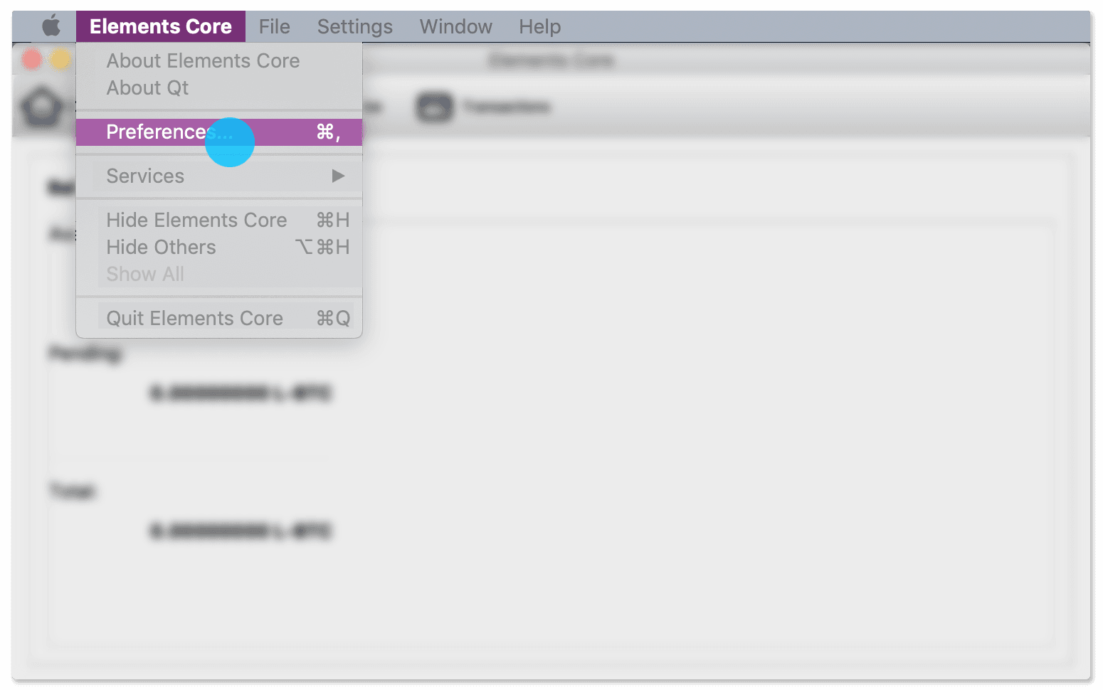 Elements Core settings menu
