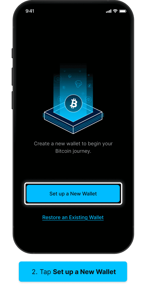 Create a new wallet screen with Set up a New Wallet highlighted