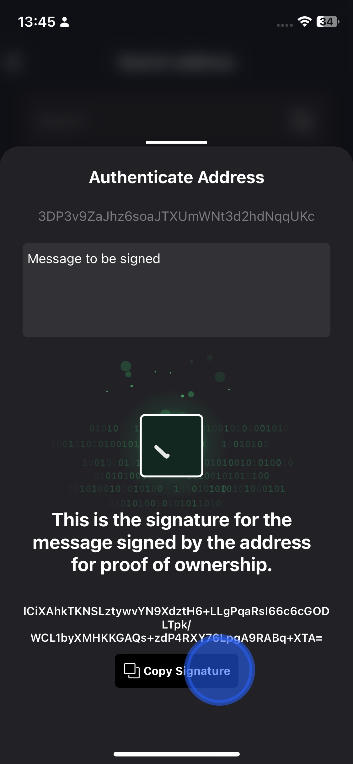 How can I sign or authenticate a message, using an address of my wallet