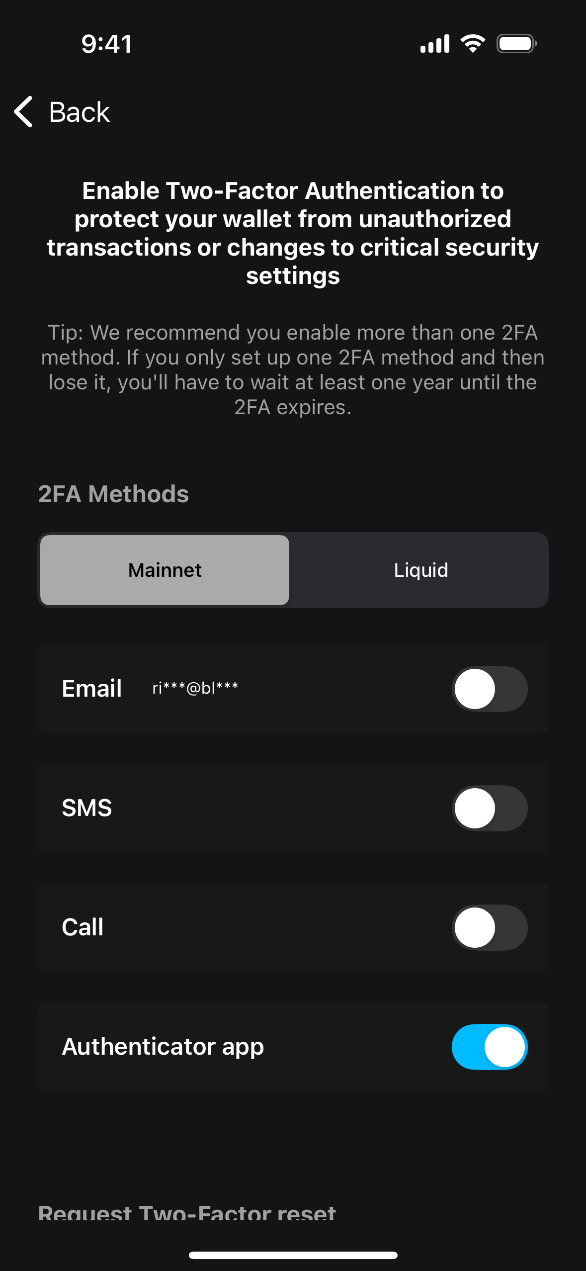 Enable or disable 2FA method