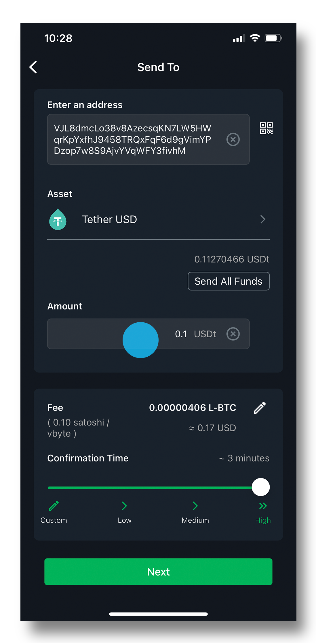 Enter amount and fee