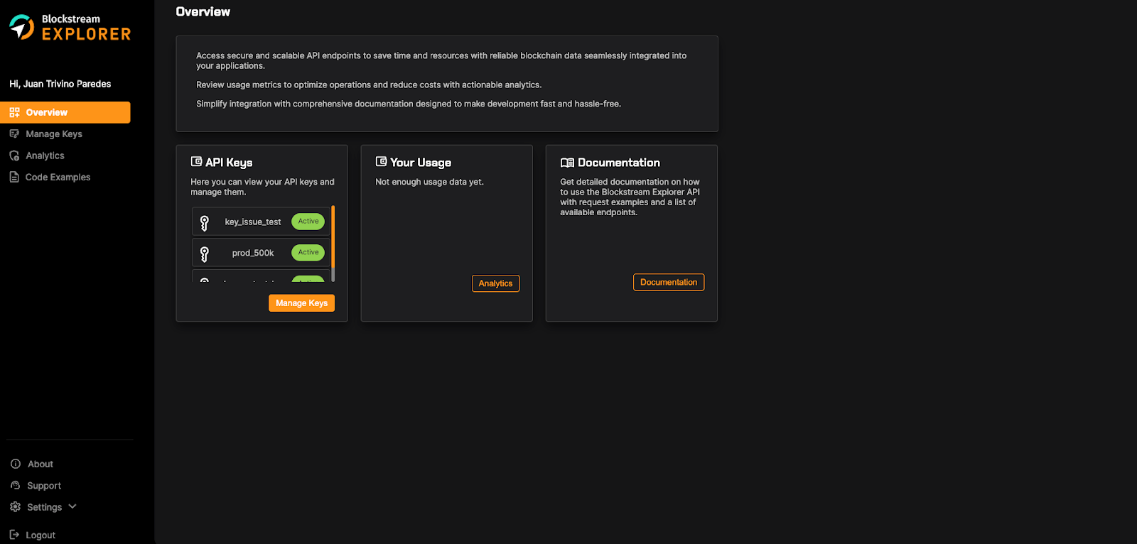 Blockstream Explorer API Overview page