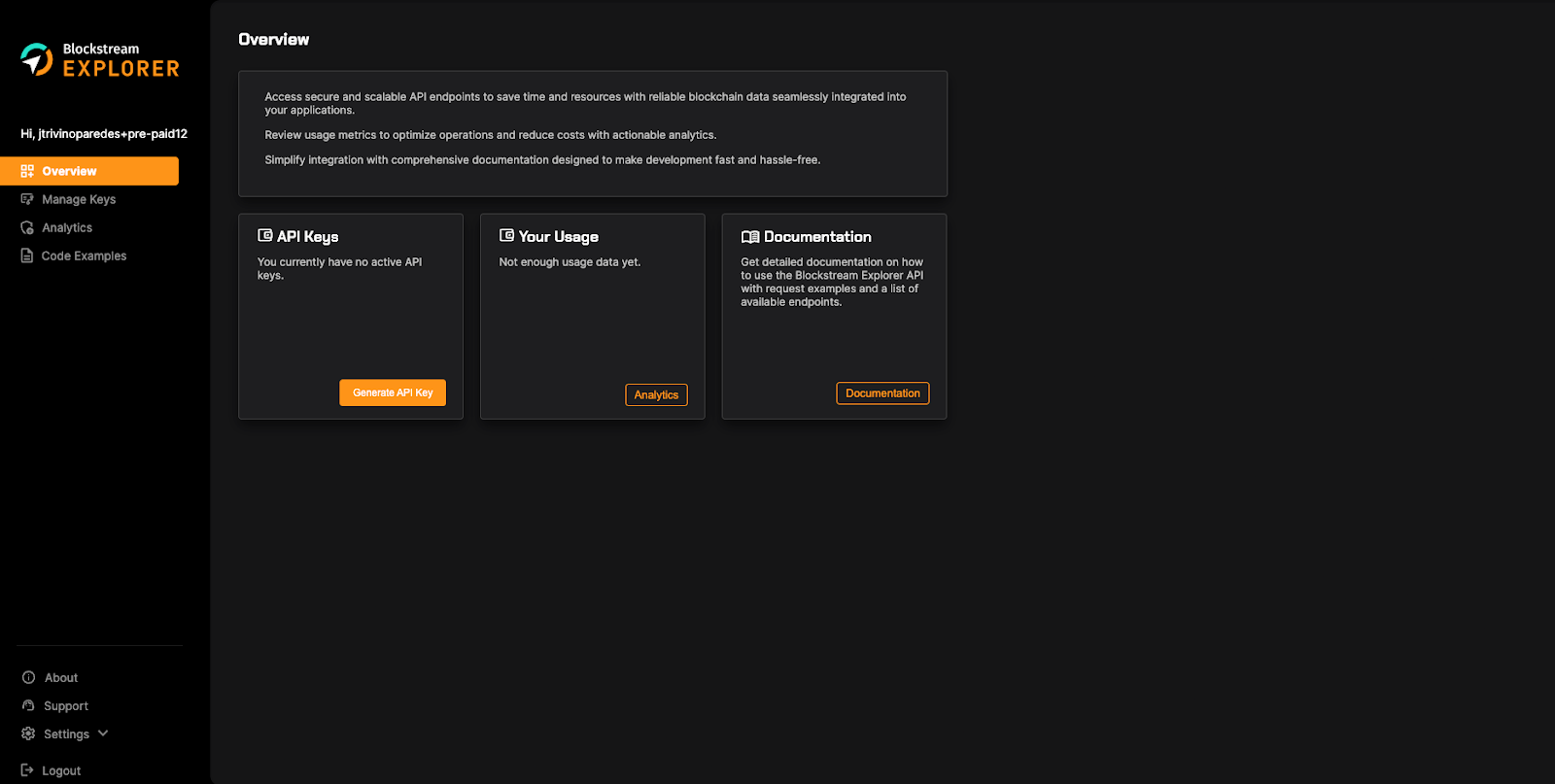 Blockstream Explorer API Overview Page